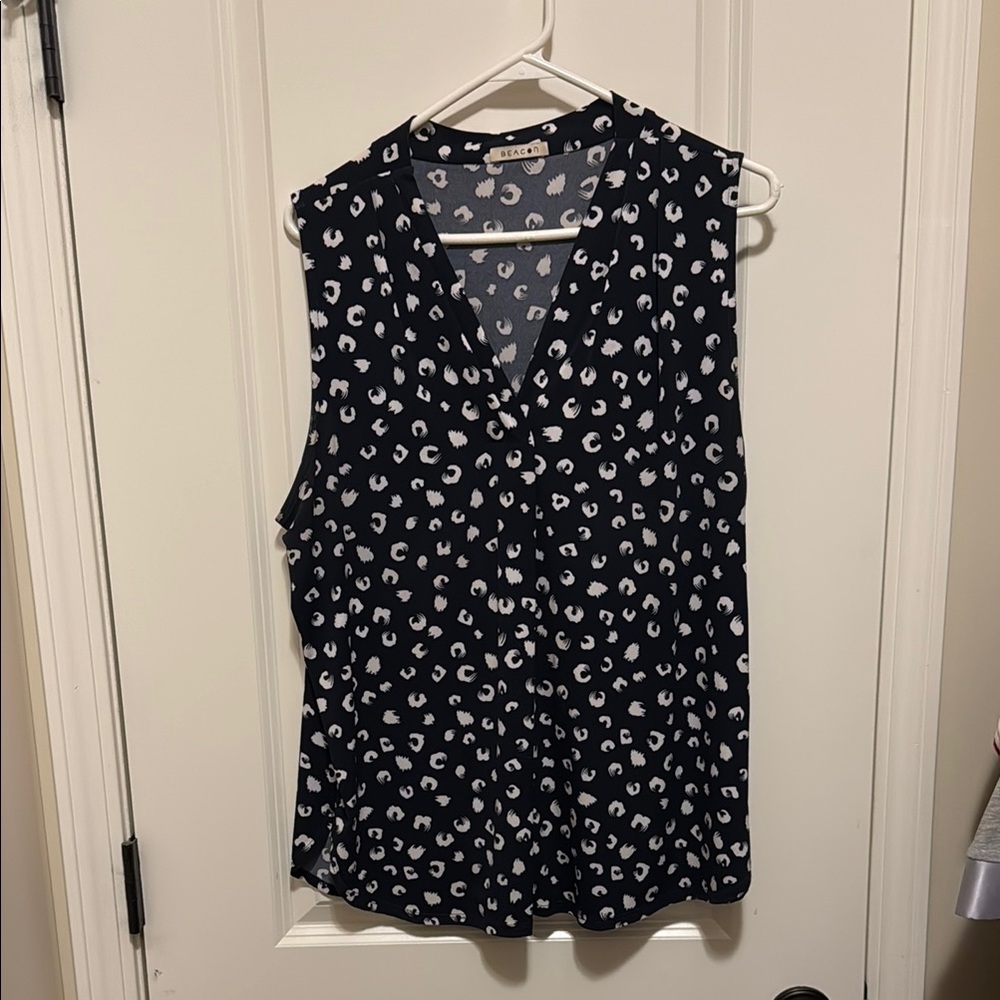 Beacon Blue and White Sleeveless Blouse